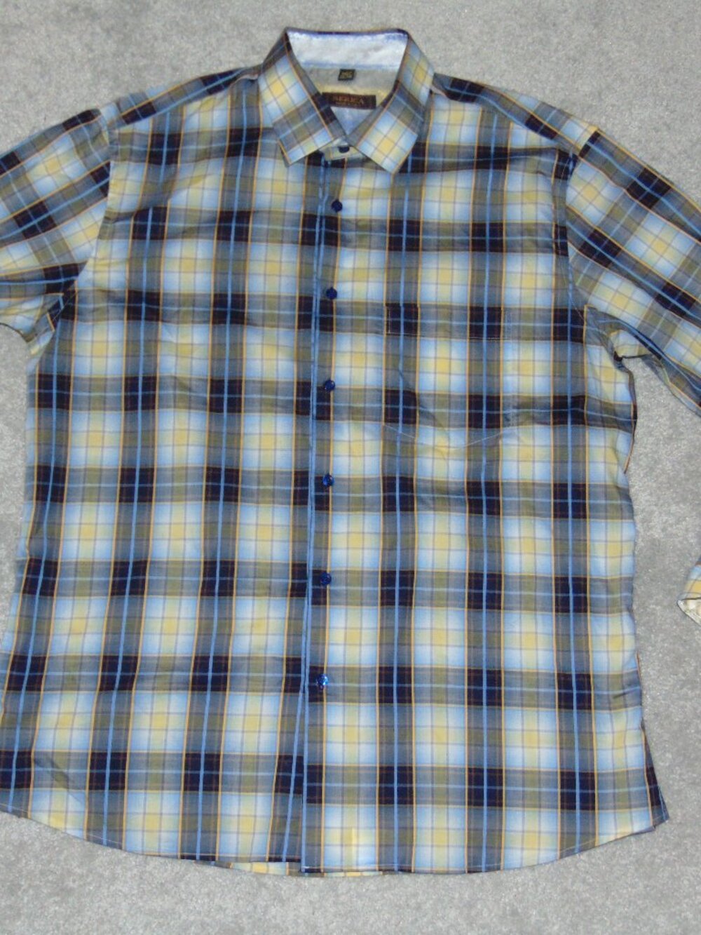 Serica Button Up Shirt Men XXL Blue Black Plaid Cotton Long Sleeve Italy
